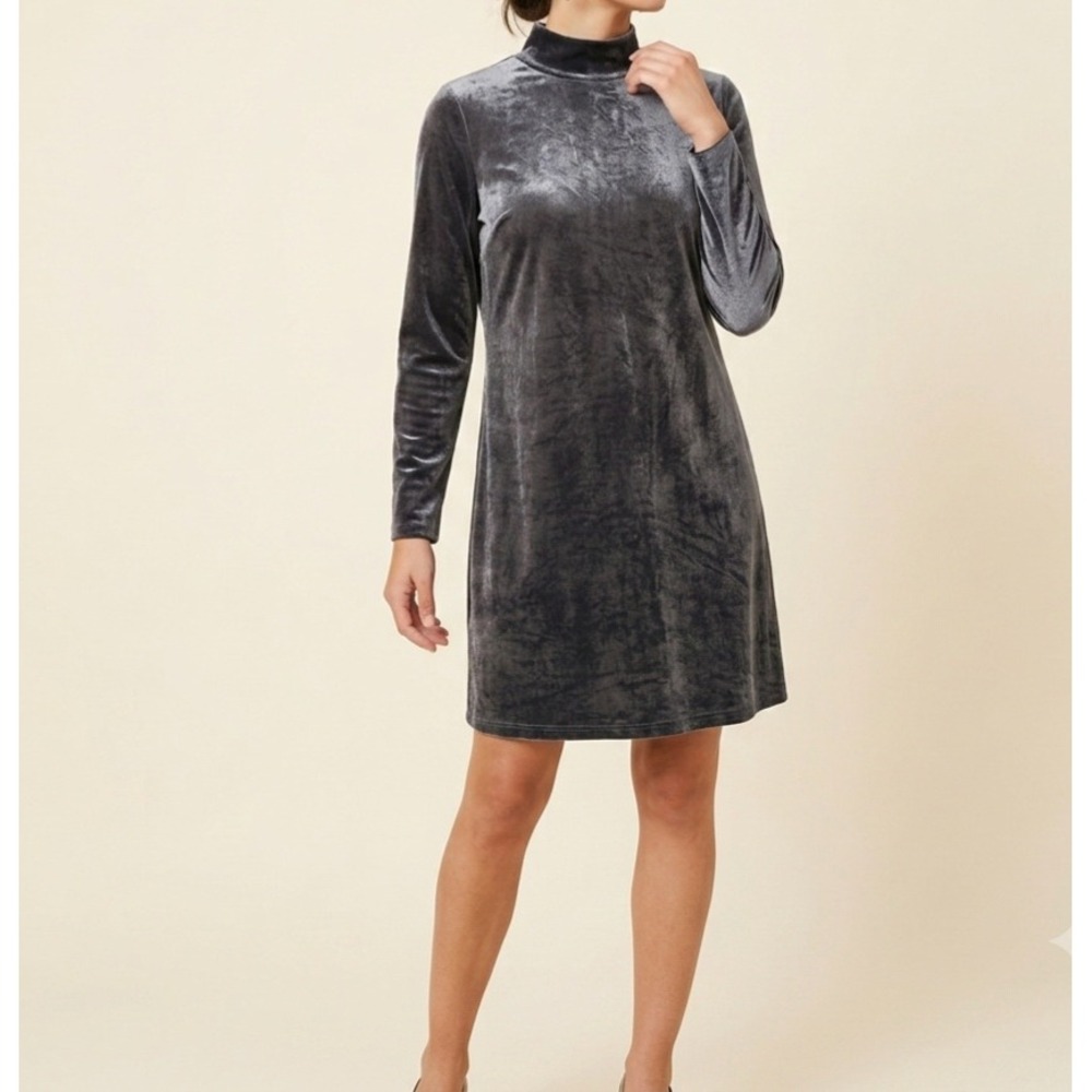 Lands' End Witchy Whimsigoth Velvet Dress L Gray Mock Neck Long Sleeve  Shift